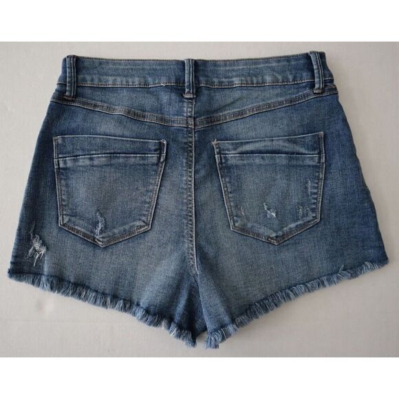 REWASH BRAND Women Sz 9/29 Blue Distressed Super High Rise Button-Fly Mom Shorts - Picture 2 of 6